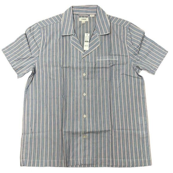 J. Crew PJ Top Men Large Blue Red Stripe Poplin Button Up Top Casual Comfort - Picture 2 of 10